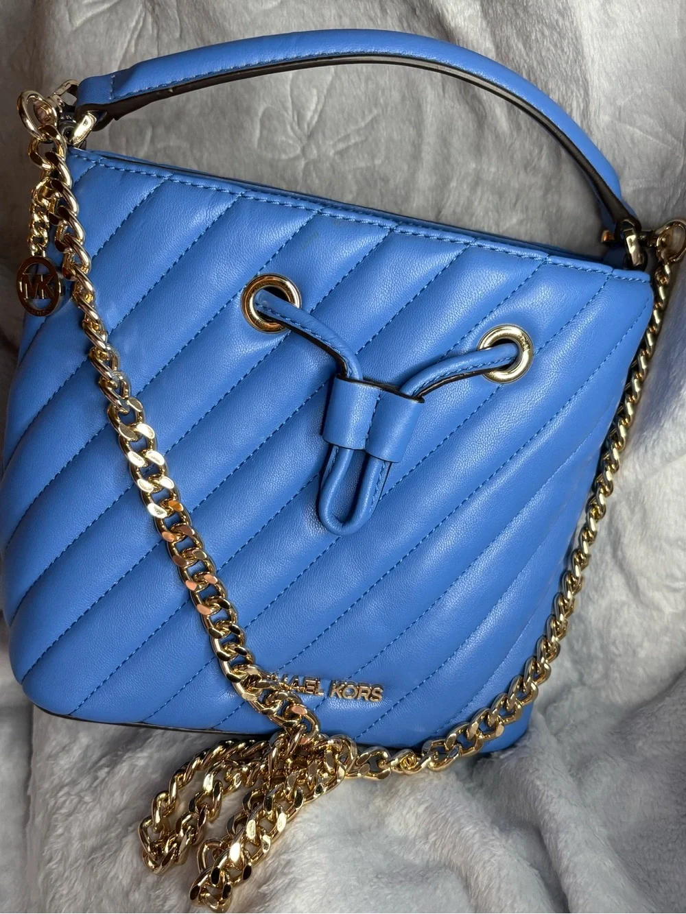 Michael Kors Bright Blue Quilted Leather Drawstring Shoulder Bag
